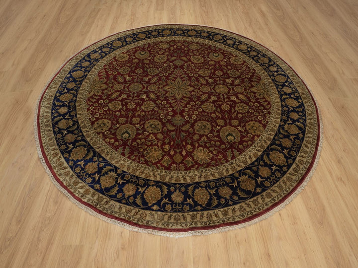 8'9" x 8'9" New Hand Knotted Red Wool & Silk Round Oriental Rug - MOA10292338