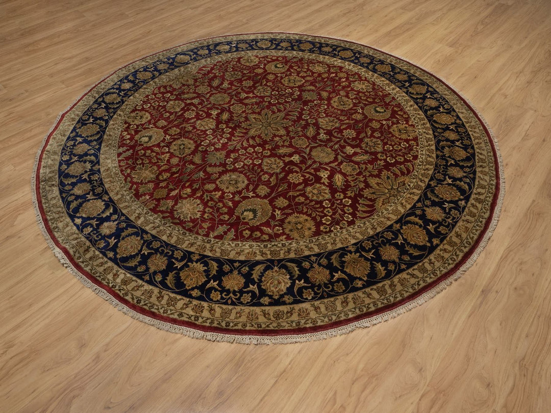 8'9" x 8'9" New Hand Knotted Red Wool & Silk Round Oriental Rug - MOA10292338