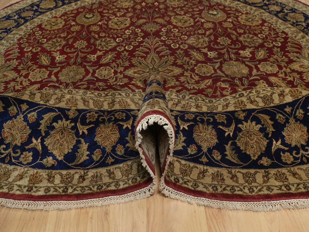 8'9" x 8'9" New Hand Knotted Red Wool & Silk Round Oriental Rug - MOA10292338