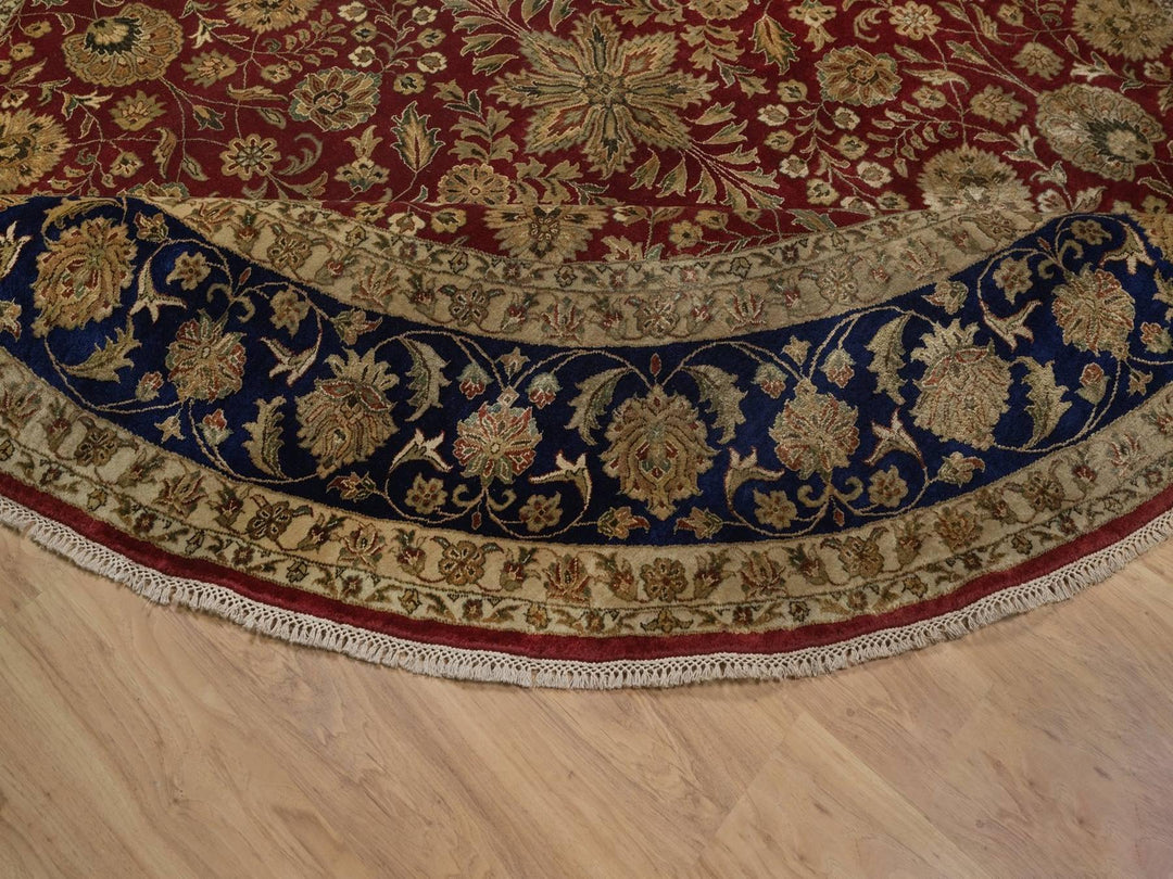 8'9" x 8'9" New Hand Knotted Red Wool & Silk Round Oriental Rug - MOA10292338