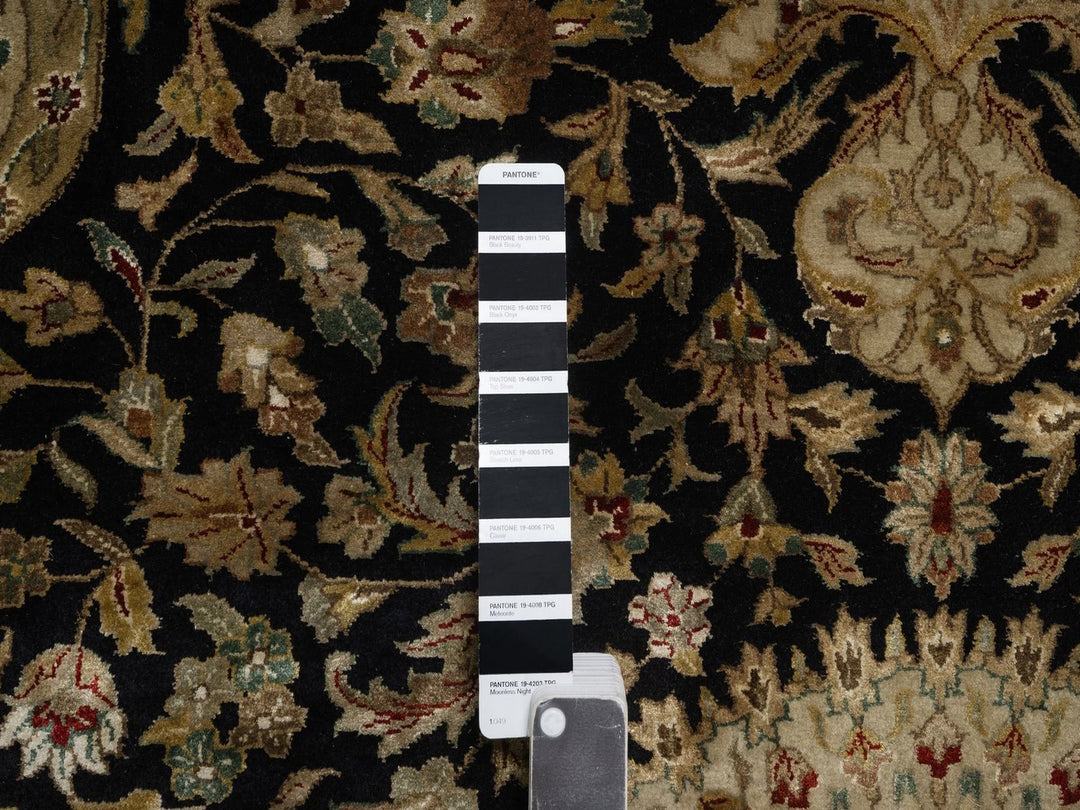 9'0" x 9'0" New Hand Knotted Black Wool & Silk Round Oriental Rug - MOA10292339