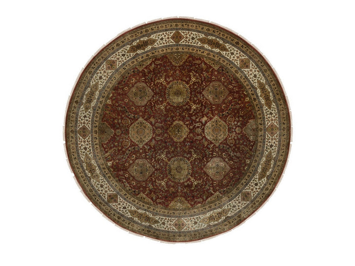 9'1" x 9'1" New Hand Knotted Red Wool Round Oriental Rug - MOA10292340