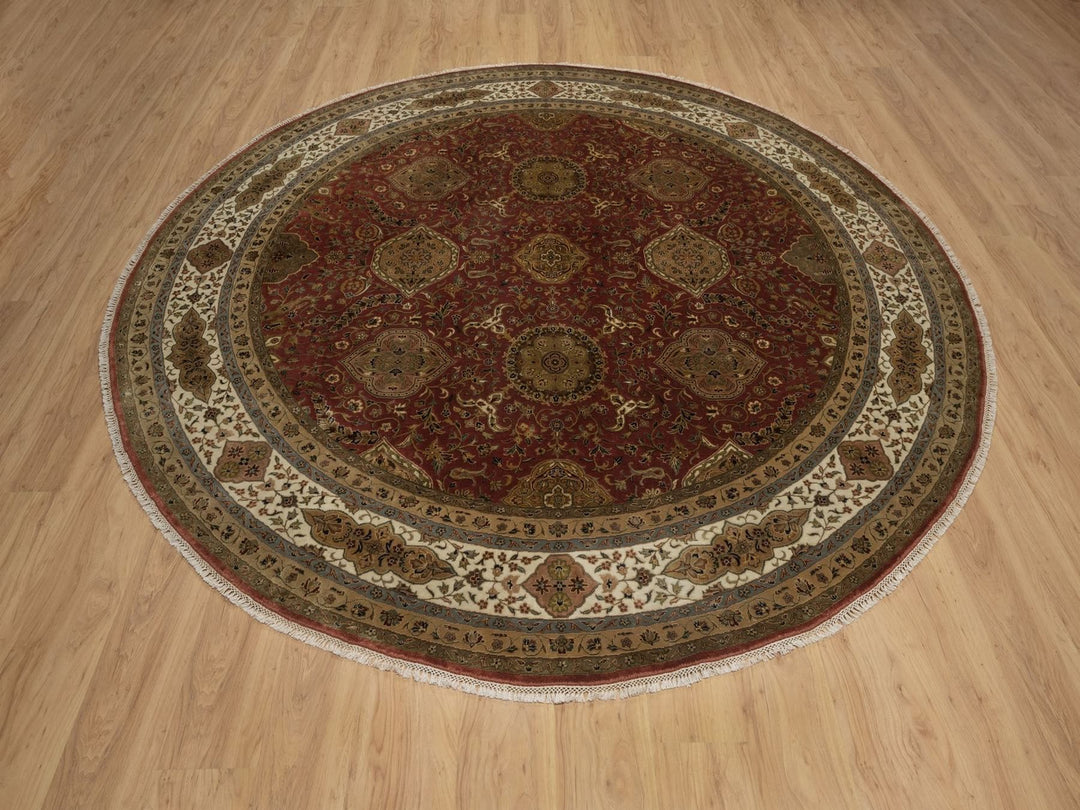 9'1" x 9'1" New Hand Knotted Red Wool Round Oriental Rug - MOA10292340
