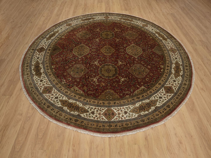 9'1" x 9'1" New Hand Knotted Red Wool Round Oriental Rug - MOA10292340