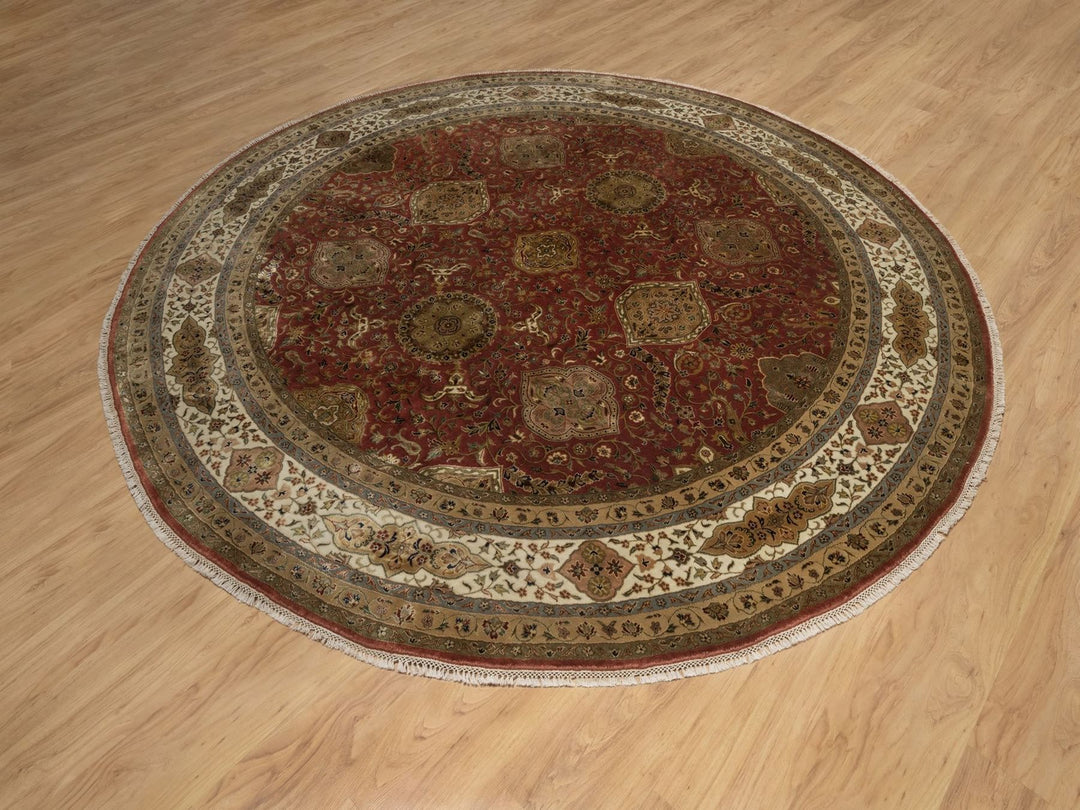 9'1" x 9'1" New Hand Knotted Red Wool Round Oriental Rug - MOA10292340