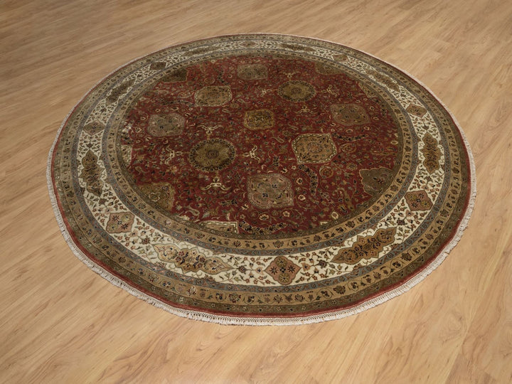 9'1" x 9'1" New Hand Knotted Red Wool Round Oriental Rug - MOA10292340