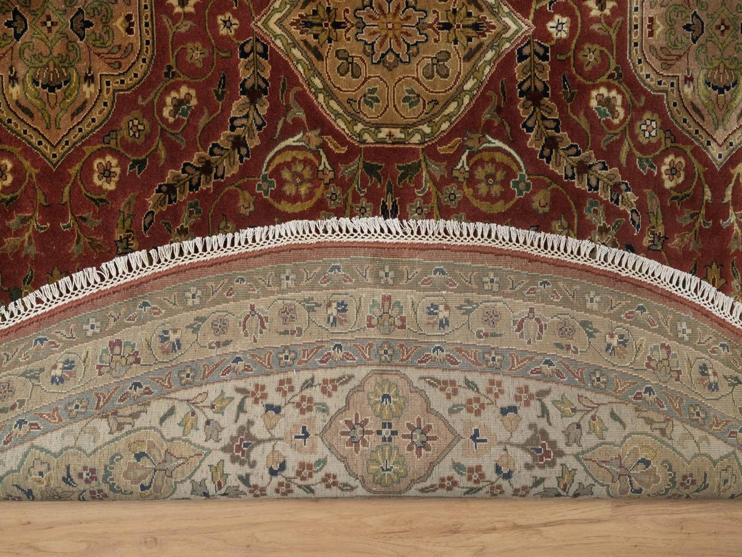 9'1" x 9'1" New Hand Knotted Red Wool Round Oriental Rug - MOA10292340