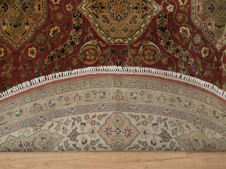 9'1" x 9'1" New Hand Knotted Red Wool Round Oriental Rug - MOA10292340