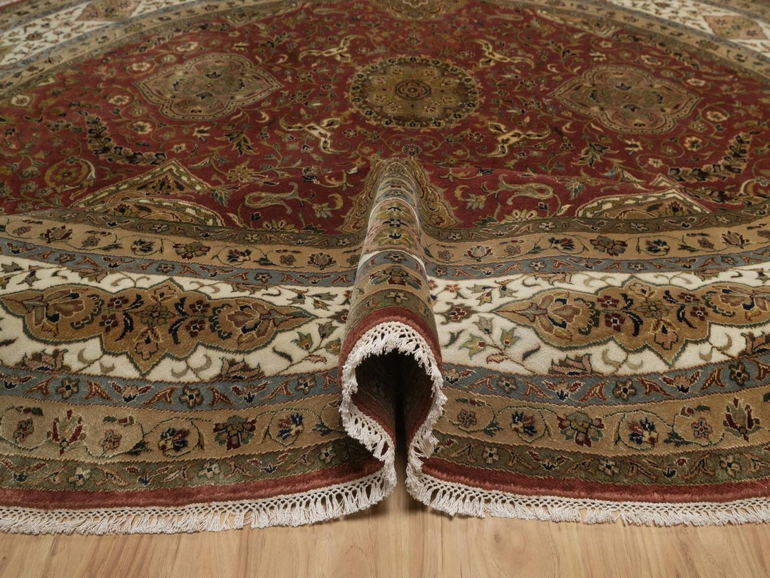 9'1" x 9'1" New Hand Knotted Red Wool Round Oriental Rug - MOA10292340