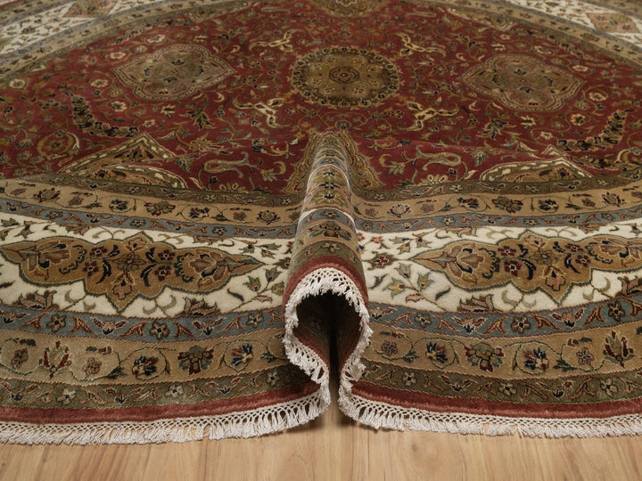 9'1" x 9'1" New Hand Knotted Red Wool Round Oriental Rug - MOA10292340