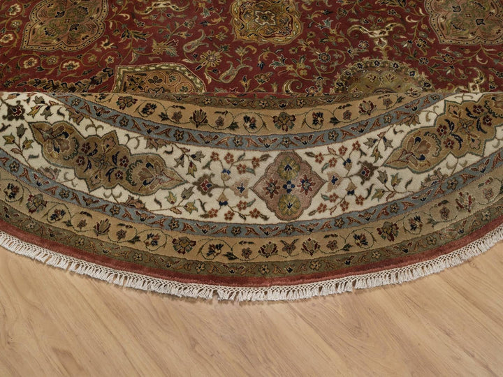 9'1" x 9'1" New Hand Knotted Red Wool Round Oriental Rug - MOA10292340