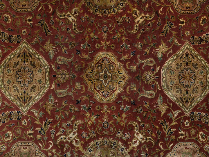 9'1" x 9'1" New Hand Knotted Red Wool Round Oriental Rug - MOA10292340