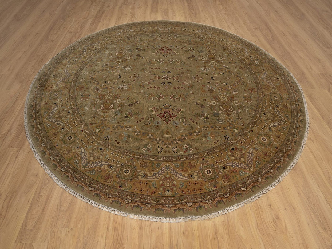 10'0" x 10'0" New Hand Knotted Brown Wool Round Oriental Rug - MOA10292341