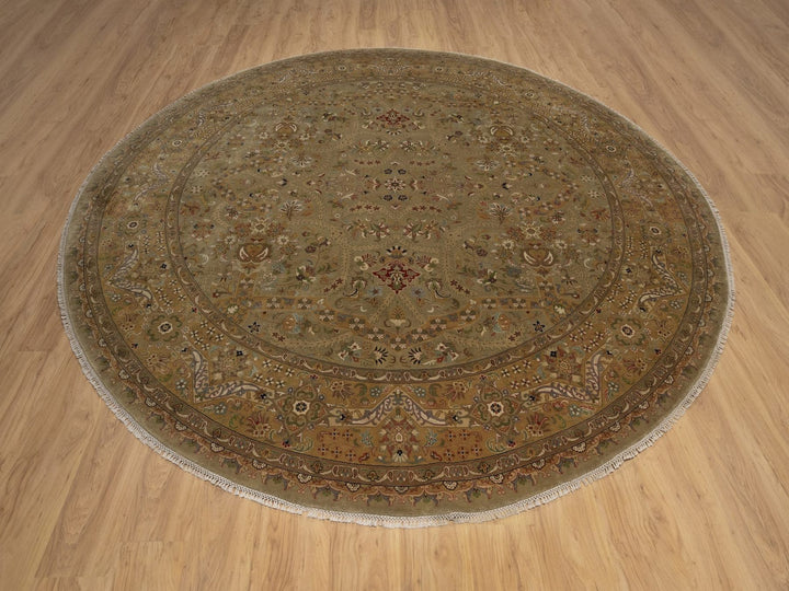 10'0" x 10'0" New Hand Knotted Brown Wool Round Oriental Rug - MOA10292341
