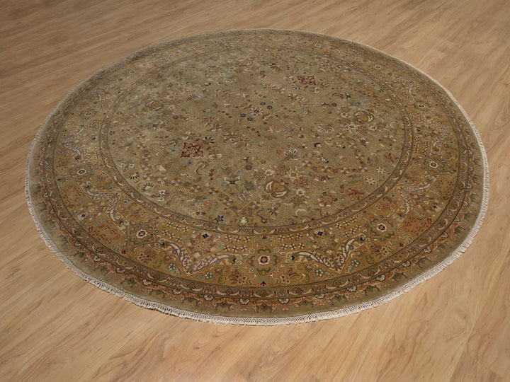 10'0" x 10'0" New Hand Knotted Brown Wool Round Oriental Rug - MOA10292341