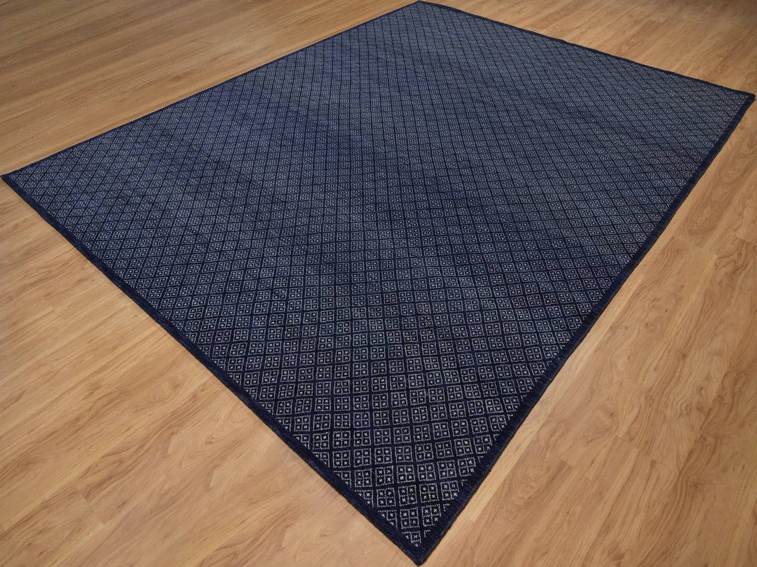 9'0" x 11'7" New Hand Knotted Blue Wool Rectangle Oriental Rug - MOA10292342