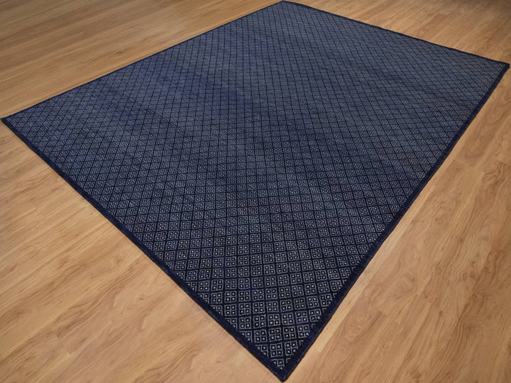 9'0" x 11'7" New Hand Knotted Blue Wool Rectangle Oriental Rug - MOA10292342