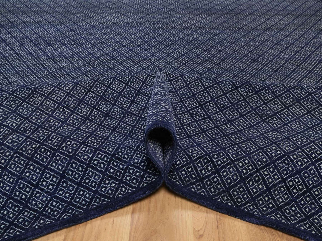 9'0" x 11'7" New Hand Knotted Blue Wool Rectangle Oriental Rug - MOA10292342