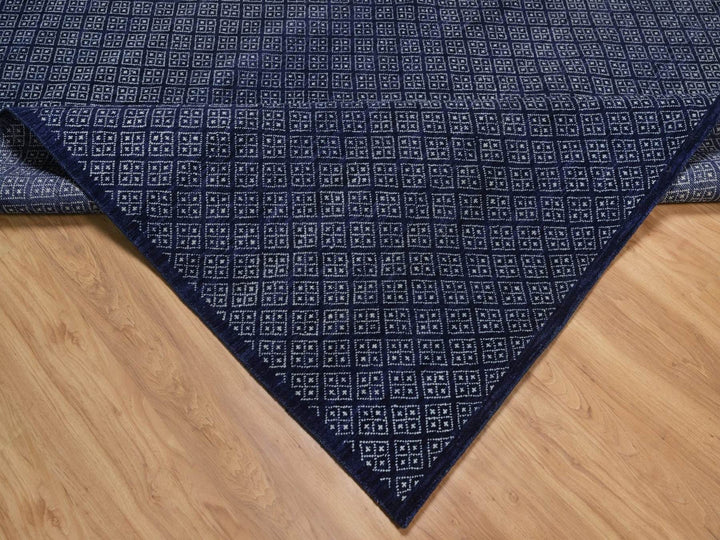 9'0" x 11'7" New Hand Knotted Blue Wool Rectangle Oriental Rug - MOA10292342