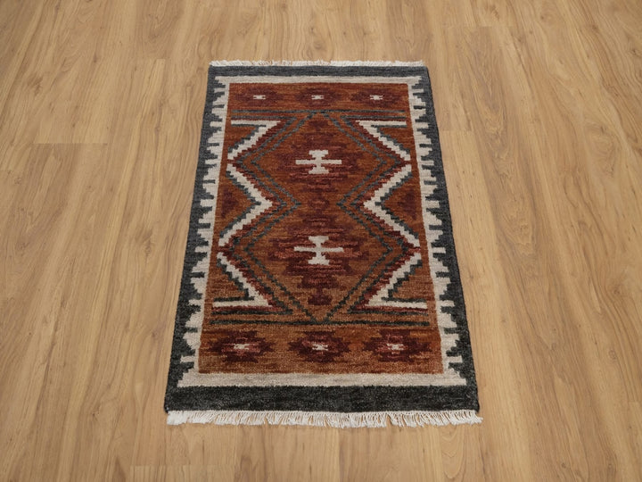 2'1" x 3'1" New Hand Knotted Brown Wool Rectangle Oriental Rug - MOA10292344