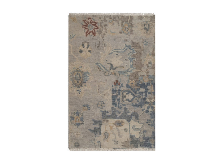 1'11" x 2'11" New Hand Knotted Grey Wool Rectangle Oriental Rug - MOA10292345