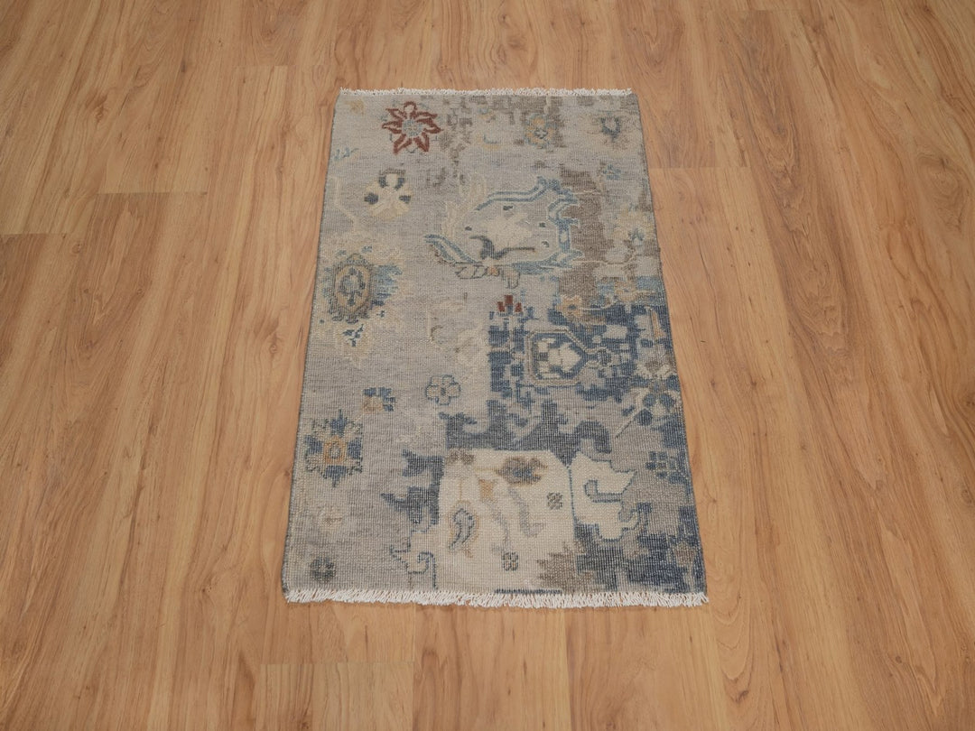 1'11" x 2'11" New Hand Knotted Grey Wool Rectangle Oriental Rug - MOA10292345