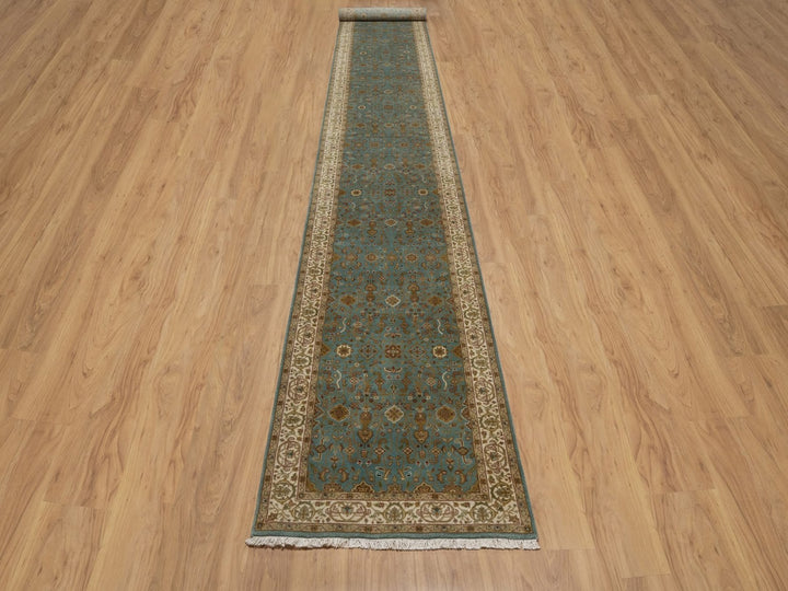 2'8" x 19'5" New Hand Knotted Blue Wool Runner Oriental Rug - MOA10292346