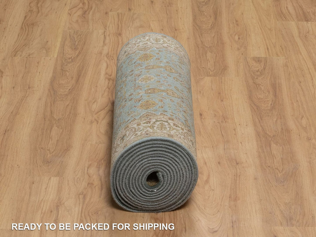 2'8" x 19'5" New Hand Knotted Blue Wool Runner Oriental Rug - MOA10292346