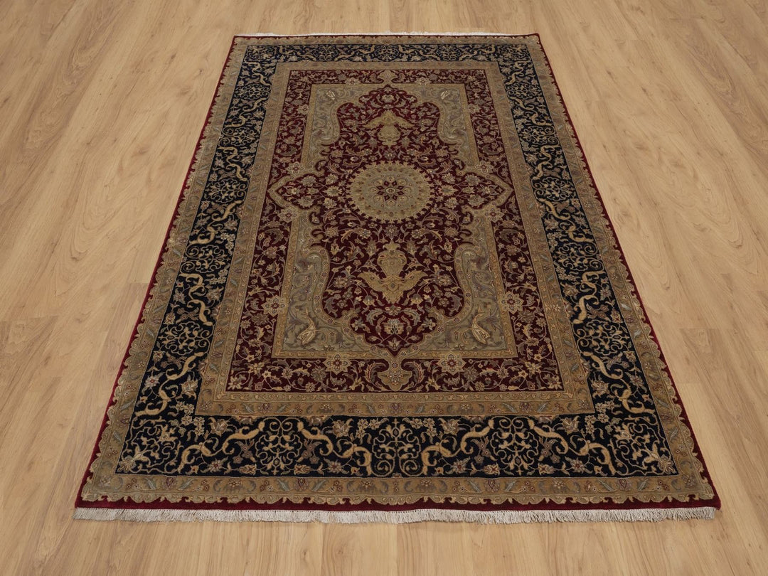 5'10" x 8'0" New Hand Knotted Red Wool & Silk Rectangle Oriental Rug - MOA10292347