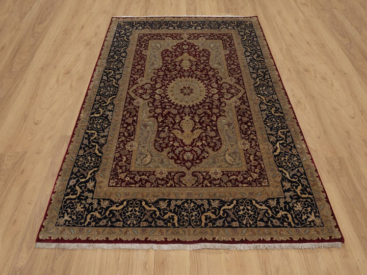 5'10" x 8'0" New Hand Knotted Red Wool & Silk Rectangle Oriental Rug - MOA10292347