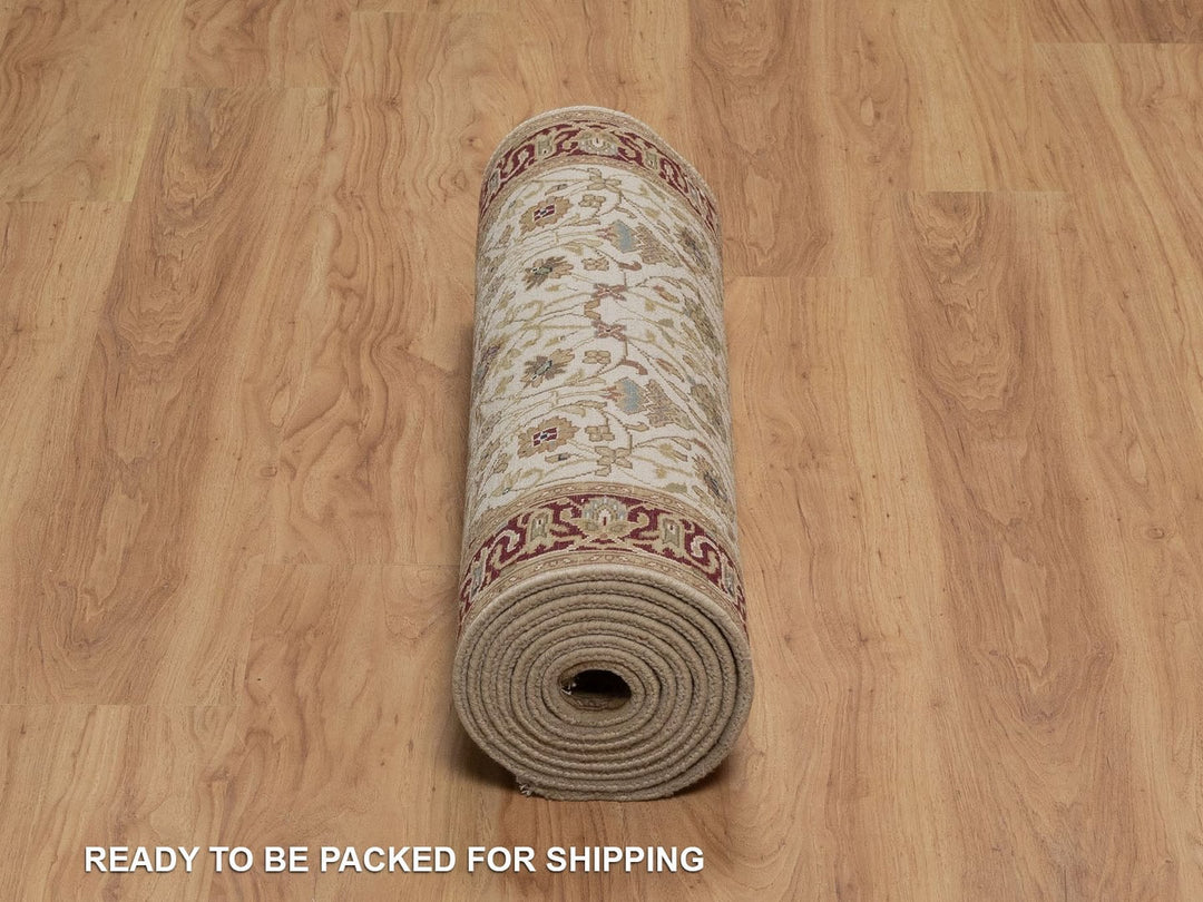 2'10" x 11'0" New Hand Knotted Ivory Wool Runner Oriental Rug - MOA10292348