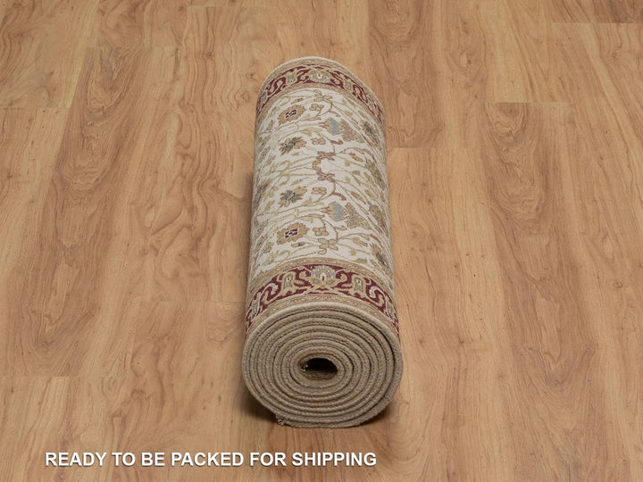 2'10" x 11'0" New Hand Knotted Ivory Wool Runner Oriental Rug - MOA10292348