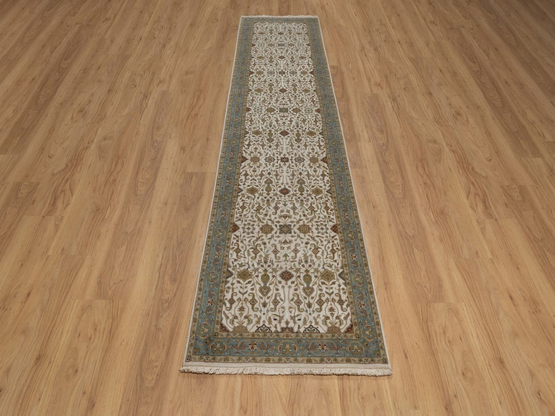 2'8" x 11'4" New Hand Knotted Ivory Wool Runner Oriental Rug - MOA10292349