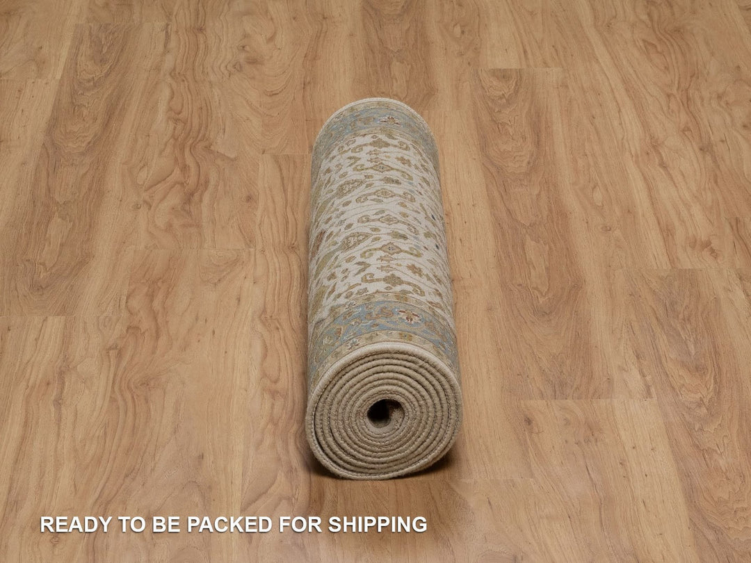 2'8" x 11'4" New Hand Knotted Ivory Wool Runner Oriental Rug - MOA10292349