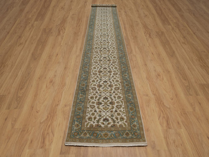 3'1" x 18'0" New Hand Knotted Ivory Wool Runner Oriental Rug - MOA10292351