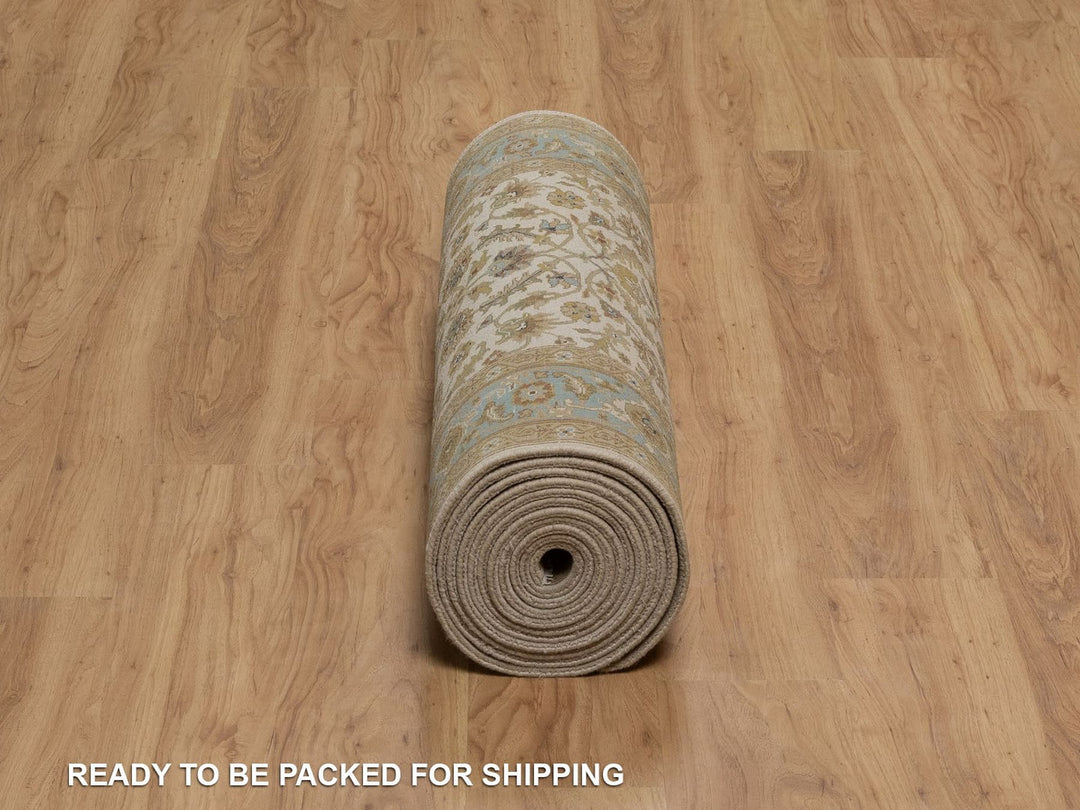 3'1" x 18'0" New Hand Knotted Ivory Wool Runner Oriental Rug - MOA10292351