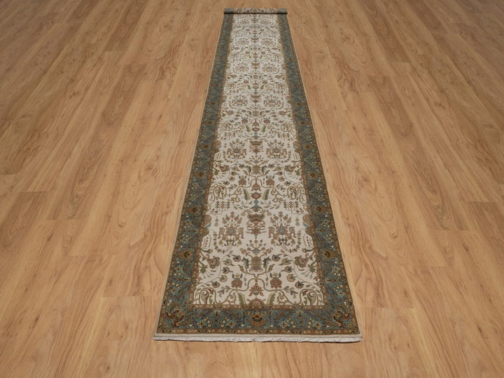 3'1" x 17'5" New Hand Knotted Ivory Wool Runner Oriental Rug - MOA10292352