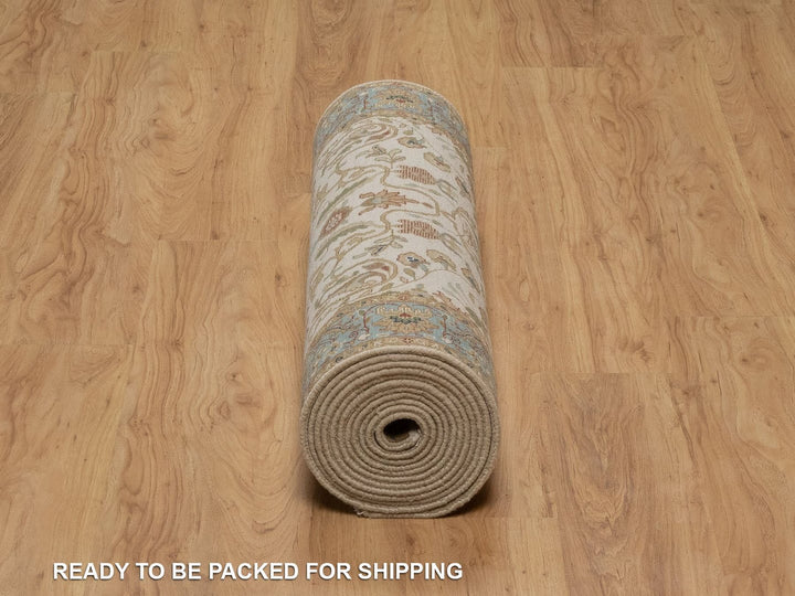 3'1" x 17'5" New Hand Knotted Ivory Wool Runner Oriental Rug - MOA10292352