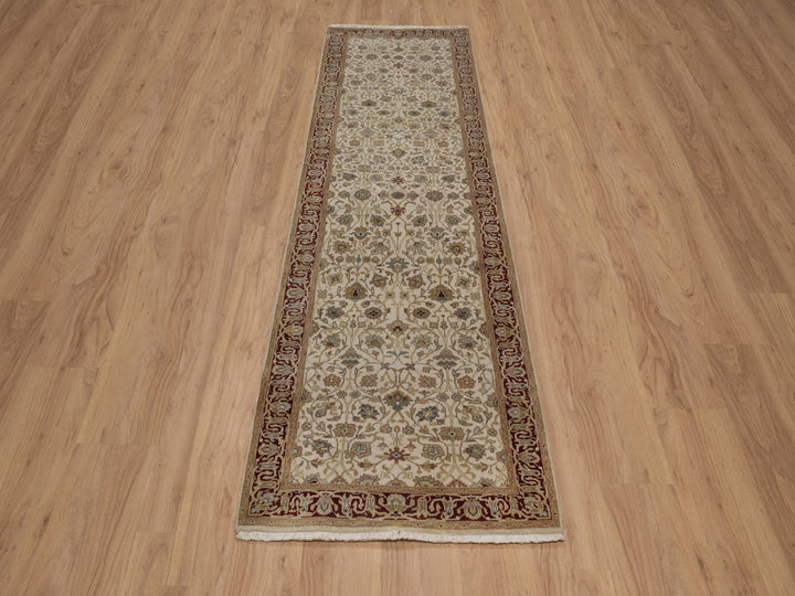 2'9" x 9'7" New Hand Knotted Ivory Wool Runner Oriental Rug - MOA10292354