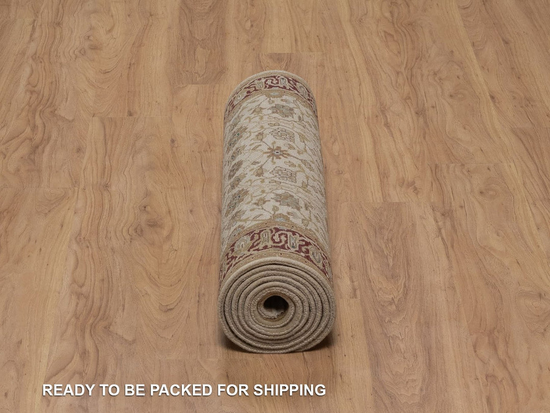 2'9" x 9'7" New Hand Knotted Ivory Wool Runner Oriental Rug - MOA10292354