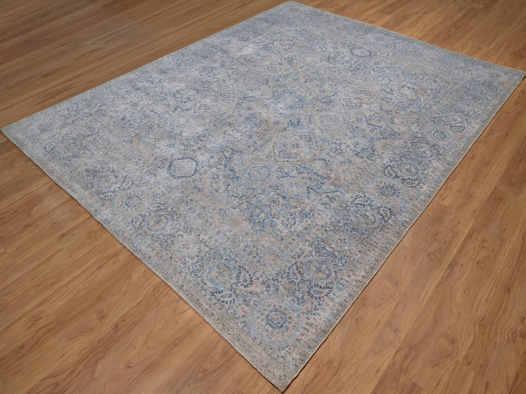 8'0" x 10'2" New Hand Knotted Grey Silk Rectangle Oriental Rug - MOA10292355