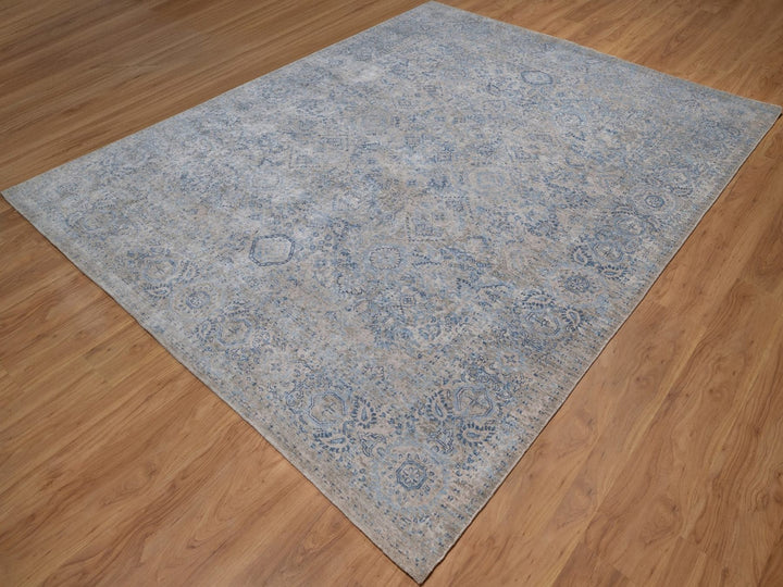 8'0" x 10'2" New Hand Knotted Grey Silk Rectangle Oriental Rug - MOA10292355