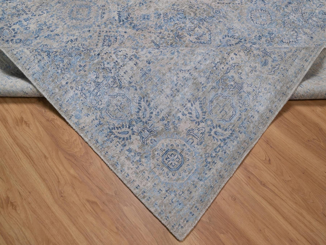 8'0" x 10'2" New Hand Knotted Grey Silk Rectangle Oriental Rug - MOA10292355