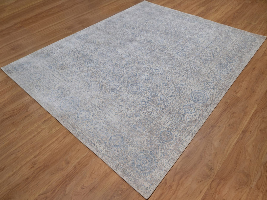 8'0" x 10'0" New Hand Knotted Grey Wool Rectangle Oriental Rug - MOA10292356