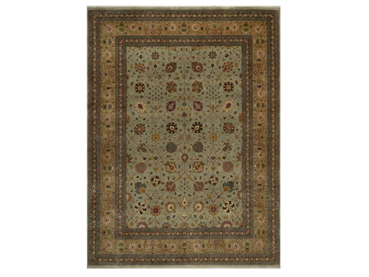 8'11" x 12'1" New Hand Knotted Green Wool Rectangle Oriental Rug - MOA10292357