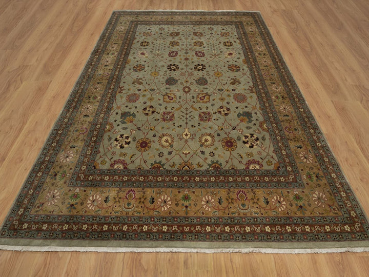 8'11" x 12'1" New Hand Knotted Green Wool Rectangle Oriental Rug - MOA10292357