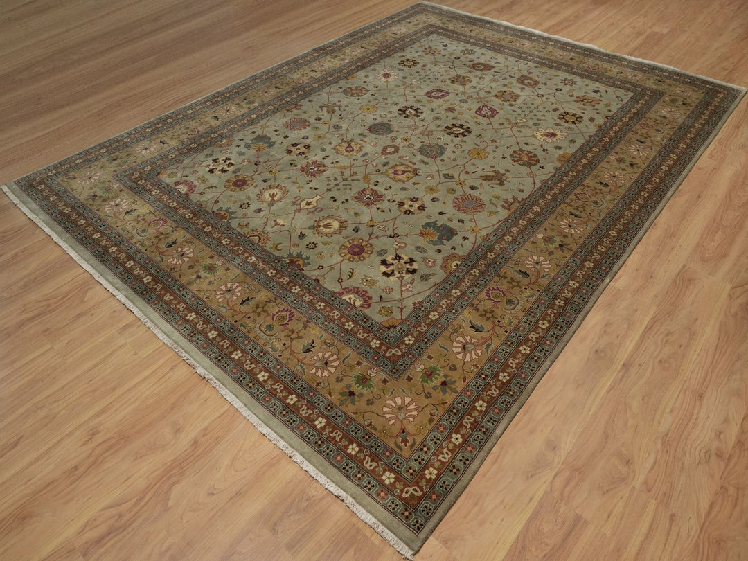 8'11" x 12'1" New Hand Knotted Green Wool Rectangle Oriental Rug - MOA10292357