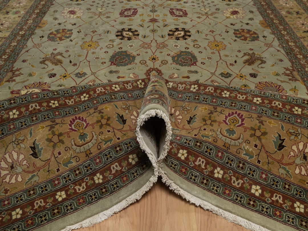 8'11" x 12'1" New Hand Knotted Green Wool Rectangle Oriental Rug - MOA10292357