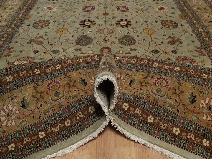 8'11" x 12'1" New Hand Knotted Green Wool Rectangle Oriental Rug - MOA10292357