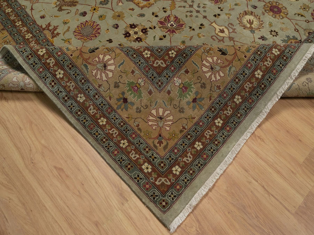 8'11" x 12'1" New Hand Knotted Green Wool Rectangle Oriental Rug - MOA10292357